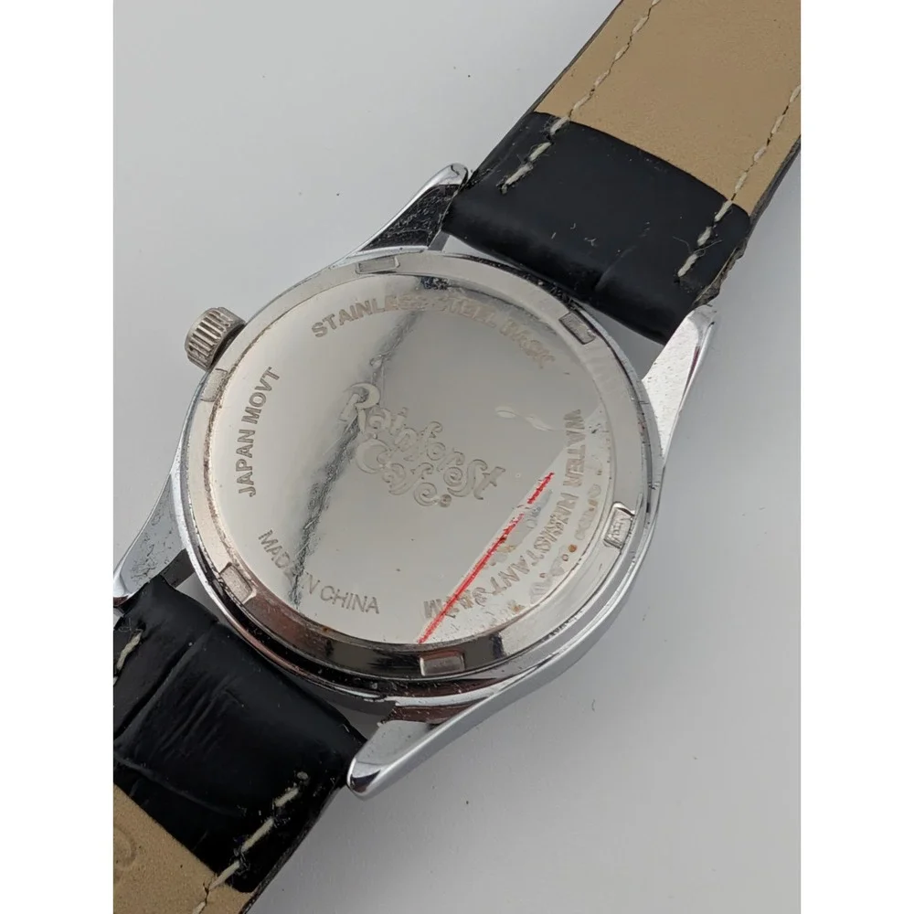 Rainforest Cafe Watch Women 28mm‎ Silver Case Blue Dial Black Band- New Battery